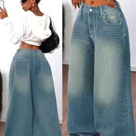 Resim Kadın Bol Paça Kot Pantolon - Yırtık Detaylı, Bol Kesim, Esnemeyen Kumaş, Düz Renk, İlkbahar/Yaz/Sonbahar Modası, Rahat Kesim Kot Pantolon|Yırtık Detaylı Kot Pantolon|Esnek Olmayan Kumaş 