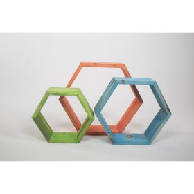 Resim ARDEKS Renkli Altıgen Ahşap Dekoratif Raf 