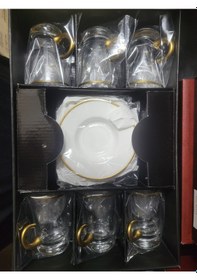 Resim Canba Altın Basic 6 Kişilik 12 Parça Kulplu Çay Seti Şeffaf 