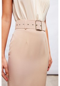 Resim Sateen Kemerli Kalem Etek - Bej-132463 Bej 