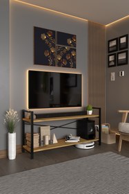 Resim DIGERUI 2 Metal Raflı Televizyon Sehpası Tv ünitesi Tv sehpası Ceviz 
