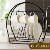 Resim Metal Fincanlık Ve Tabaklık Siyah – 6'lı Kupa Standı | Mutfak Düzenleyici Organizer Vienev