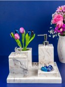 Resim MIARIK DESIGN & DEKORASYON Dekoratif Mermer Düz Kare 5 Li Banyo Seti Takımı 