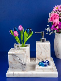 Resim MIARIK DESIGN & DEKORASYON Dekoratif Mermer Düz Kare 5 Li Banyo Seti Takımı 