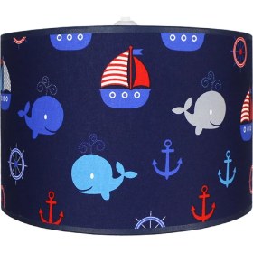 Resim Şenay Aydınlatma Çocuk Odası Silindir Kumaş Avize Sarkıt-Lacivert Balina 