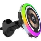 Resim Fogy 15w Manyetik Araba Kablosuz Şarj Rgb Kablosuz Magsafe Iphone 12 13 14 15 16 Pro Max Hızlı Araç Şarj 