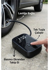 Resim Pratikoba Dijital Şarjlı Araç Lastik Hava Pompası Kompresör Taşınabilir Led Ekranlı 
