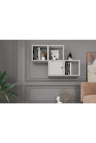 Resim Nettrends Kitaplikli Kapakli Duvar Rafi Beyaz 100 cm DVR-1032-Ç 