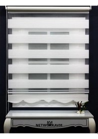 Resim Geniş Pliseli Etek Dilimli Ekru Beyaz Zebra Stor Güneşlik Perde Beyaz 