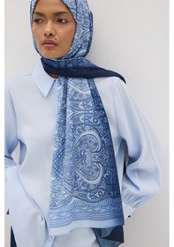 Resim Mirsoy Scarf Eftelya Pamuk Etnik Desen Şal İndigo 