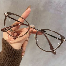 Resim Kadın Modası Kedi Gözü Retro Gözlükleri, Unisex, Mavi Işık Koruması, Trendy, Düz Lens, Demir Çerçeve, ABS Lens, Bilgisayar Kullanımı İçin Dekoratif Düz Gözlüklerle Birlikte 