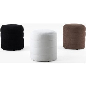 Resim Lüks Cnc Çizgili Yuvarlak Puf Makyaj Masası Pufu Dekoratif Ayak Uzatma Kırık Beyaz Model Siyah 