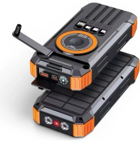 Resim UltraTekno Fc-20 20000 Mah Solar Powerbank Pd 22.5W Hızlı Şarj Kablosuz Şarj El Kranklı LED Fenerli Kamp Tipi Güç Bankası 