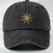 Resim 1 adet MAKEFGE Vintage Güneş Nakışlı Beyzbol Şapkası, %100 Polyester Yumuşak Esnek Olmayan Kumaş, Elde Yıkanabilir, Geometrik Desen, Nemi Emen Açık Hava Spor Şapkası 
