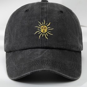 Resim 1 adet MAKEFGE Vintage Güneş Nakışlı Beyzbol Şapkası, %100 Polyester Yumuşak Esnek Olmayan Kumaş, Elde Yıkanabilir, Geometrik Desen, Nemi Emen Açık Hava Spor Şapkası 