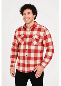 Resim Erkek Uzun Kollu Oduncu Gömlek - Kırmızı Kırmızı 