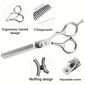 Resim Saç İnceltme & Dokuluş İçin Profesyonel Berber Makası - Ergonomik V-Şekilli Tasarım, Ayarlanabilir Vidalar, Salon & Ev Kullanımı İçin Hipoalerjenik Paslanmaz Çelik, Profesyonel Saç Araçları | Ergonomik Makaslar | Dayanıklı Yapı, Berber Aksesuarları 