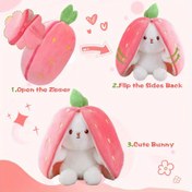 Resim 1 Adet Yaratıcı Dolgulu Tavşan Oyuncak - Çilek/Havuç Tasarımı, Pembe ve Yeşil Detaylar, Fermuarlı Kapanış & Açılır Kulaklı, Yüksek Kaliteli Peluş Oyun ve Koleksiyon için Sevimli Tavşan Bebek 