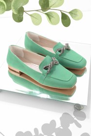 Resim Bambi Mat Yesil Saten Kadın Loafer Ayakkabi K01641166438 