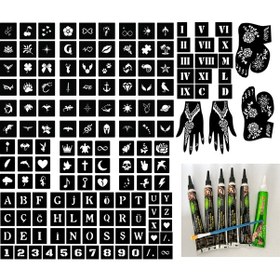 Resim Airbrush Tattoo Mega Geçici Dövme Seti + Tüp Kına 6'lı 