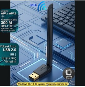 Resim Wifi Adaptör 150 Mbps Antenli 802.11n Versatile Usb Kablosuz Alıcı Windows 10/11 Uyumlu 