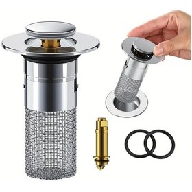 Resim Fochsia Pops Up Lavabo Tıkaçlı Çok Amaçlı Saç Toplayıcı Pirinç Çekirdekli Duş Gider Filtresi Gümüş 