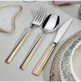 Resim Nehir Milano Altın 84 Parça Deri Kutulu Çatal Kaşık Bıçak Takımı Altın - Gümüş 