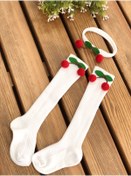 Resim Feyza Kids Kız Bebek Krem Kiraz Çorap Bandana 