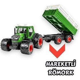 Resim Uzaktan Kumandalı Işıklı Büyük Boy Hareketli Römork Traktör 2.4ghz 42cm Kumandalı Oyuncak Traktör Yeşi 