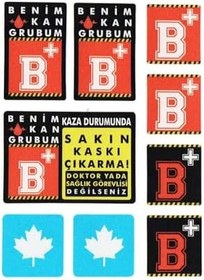 Resim B Rh+ (Pozitif) Kaskımı Çıkartma Yazılı 7 Parçalı Reflektif Kan Grubu Sticker Seti 