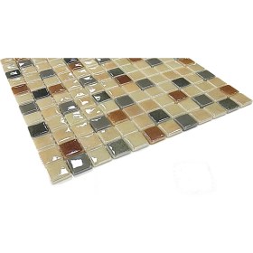 Resim MozaiKristaL Tüm Yüzeyler Için 25X25MM. Krem-Kahve-Gri Mix. 31,5X31,5CM. Fileli Cam Mozaik. ( 1 M2 Lik Paket ) 