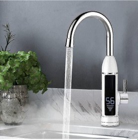 Resim Dahili Isıtıcı Ve Sıcaklık Göstergeli 3000w 220v Elektrikli Mutfak Su Musluğu, 360 Derece Dönme 