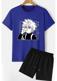 Resim Rahat Tasarım Anime Şort T-shirt Eşofman Takımı Bej 
