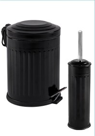 Resim Foreca Vintage 2 Li Çöp Kovası Banyo Seti Çizgili Siyah 