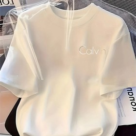 Resim Kadınların Yumuşak ve Rahat Calvin Baskılı T-Shirt'i - Rahat Crew Neck Kısa Kollu Tişört, Tüm Mevsimler için Şık Harf Tasarımı ile Çok Yönlü Üst, Bayan T-Shirt'ler 