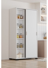 Resim Luna Beyaz Döner Çok Amaçlı Dolap Raflı Mutfak Ve Kiler Dolabı Beyaz 