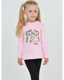 Resim Toontoy Kız Çocuk İkili Kedi Baskılı Sweatshirt Pembe 