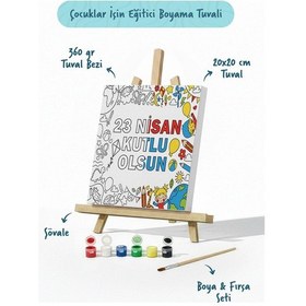 Resim 23 Nisan Yazılı Eğitici Boyama Tuvali Şövaleli Boya Seti 20x20 