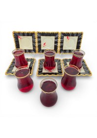 Resim Sudedi Home Gold Yaldızlı Çay Bardağı Seti 6 Kişilik Porselen Tabaklı Çok Renkli 