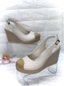 Resim meluxury shoes Dolgu Topuklu Kalın Taban Kadın Önü Hasır Model Ayakkabı 