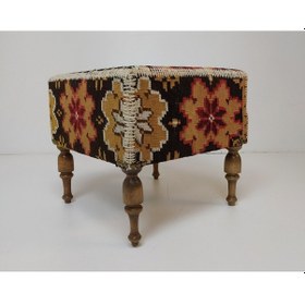 Resim Madalyonhalı El Dokuma Kilim Yün Puf Bench 