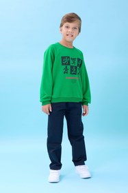 Resim Erkek Çocuk Bisiklet Yaka Mevsimlik Baskılı Sweatshirt - Yeşil / 7-8 Yaş 