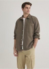 Resim Keten Karışımlı Kahverengi Tencel Gömlek Regular Fit / Normal Kesim 0211377-70376 Kahverengi 