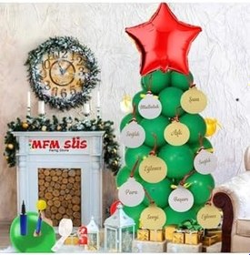 Resim MFM Parti Yılbaşı Balondan Pleksi Aynalı Dilek Çam Ağacı Süs Seti 