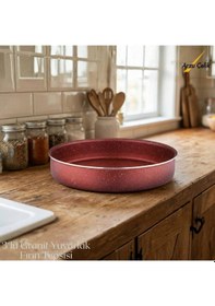 Resim 3lü Granit Yuvarlak Fırın Tepsisi Seti - Kırmızı Kırmızı 