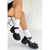 Resim Siyat Siyah Rugan Dolgu Topuk Oxford Ayakkabı 