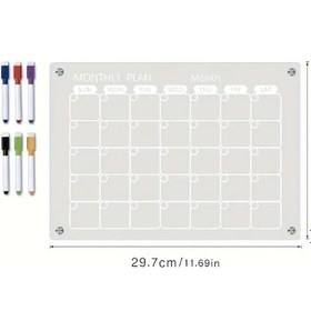 Resim Xuweiwei Buzdolabı Manyetik Akrilik Planlayıcı 6 Kalemli Beyaz Aylık Plan Tahtası 