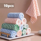 Resim 10 adet Ultra-Absorbent Mikrofiber Mutfak Havlusu - Yağ ve Lint-Free, Bulaşık ve Tezgahlar için Mükemmel, Kolay Temizlik, Çağdaş Stil, Kare, Sadece Elde Yıkama, Mavi, Pembe ve Yeşil Çizgili 