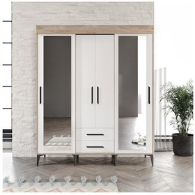 Resim Afilli Ildır Sürgülü 2 Kapaklı 2 Çekmeceli Gardrop Beyaz Tamamı M 