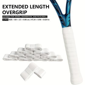 Resim 12 Adet Beyaz Tenis Raketi Üst Kavrama - Ter Emici, Kaymaz, Şok Emici, Dayanıklı PU Malzeme, 1200x25x0.6mm, Tenis ve Badminton Raketleri İçin Uygun 